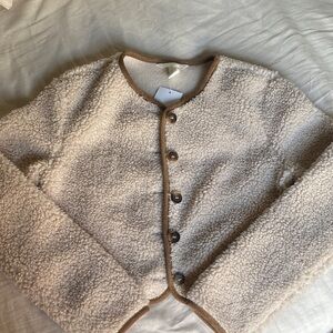 H&M Cream Teddy Jacket with Brown Trim